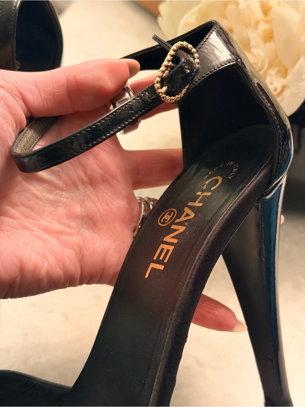 CHANEL Black Satin Platform Ankle-Strap Pumps - Picture 2 of 7